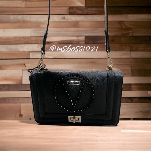 Valentino by Mario Valentino Black Studded Shoulder Bag 100% AUTHENTIC~NWT - Picture 2 of 11